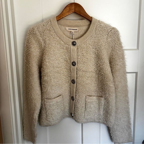 Lucky Brand Cozy Cream Cardigan Sweater With Star Buttons - Picture 9 of 9